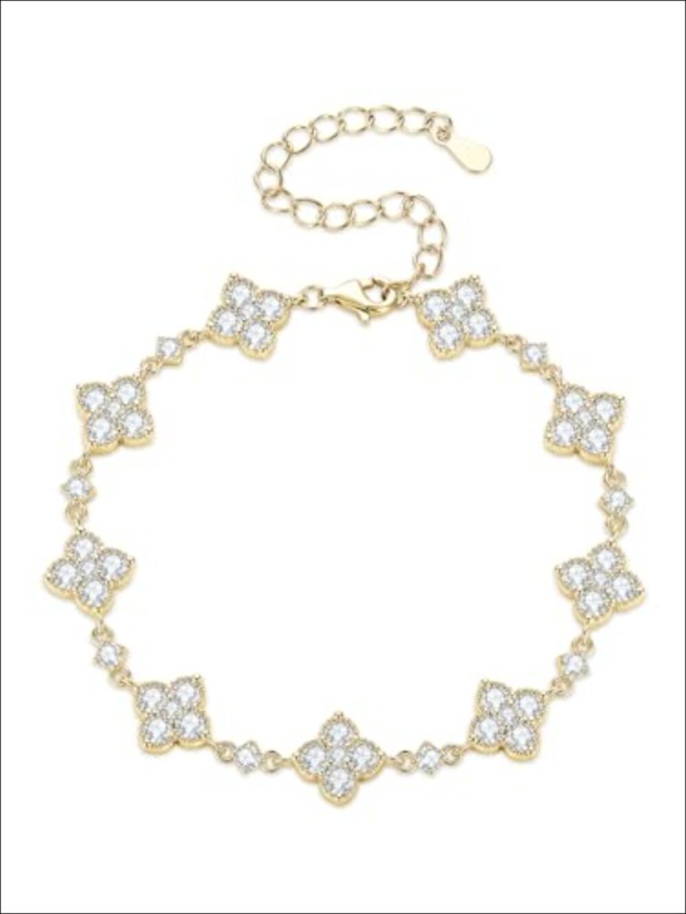 14K Gold Filled Moissanite Four-Leaf Clover Bracelet Adjustable